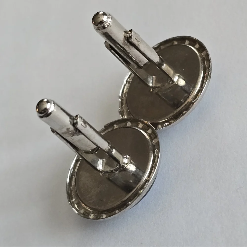 Vintage cuff links Lake Champlain Ferry Crossings silver tone bubble dome